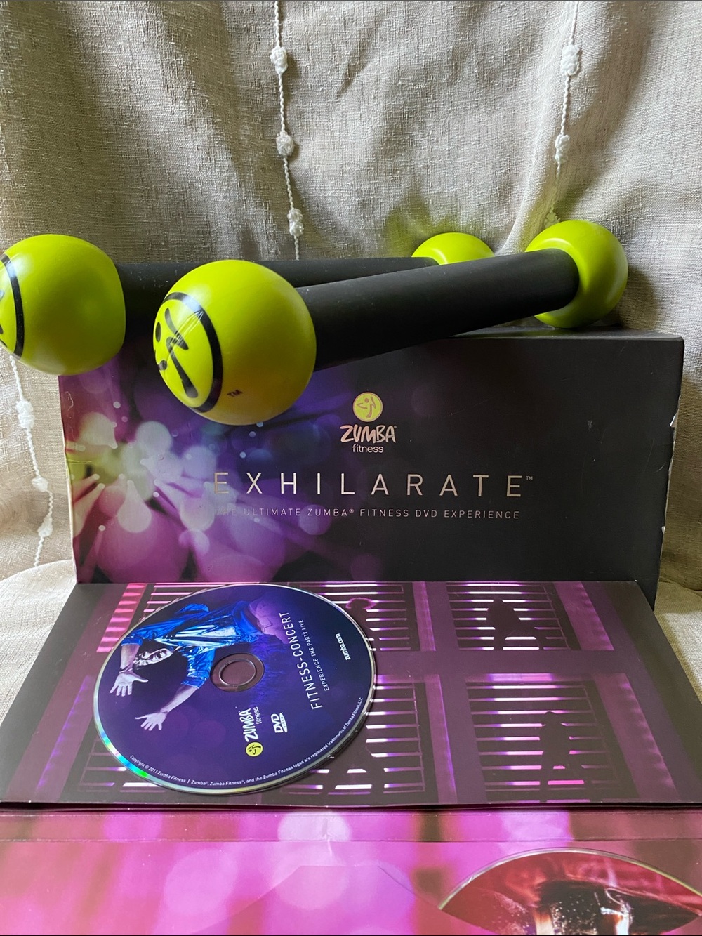 Zumba Fitness Exhilarate body shaping DVD set with neon toning sticks